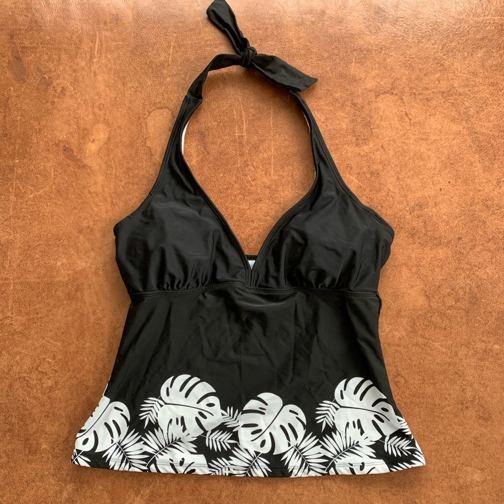 Cole of California Tankini Top, Black & White, Women's Small